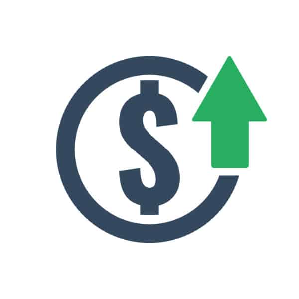 A dollar sign with an arrow pointing up.